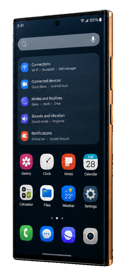 A real powered-on Android phone with apps, status bar and battery details